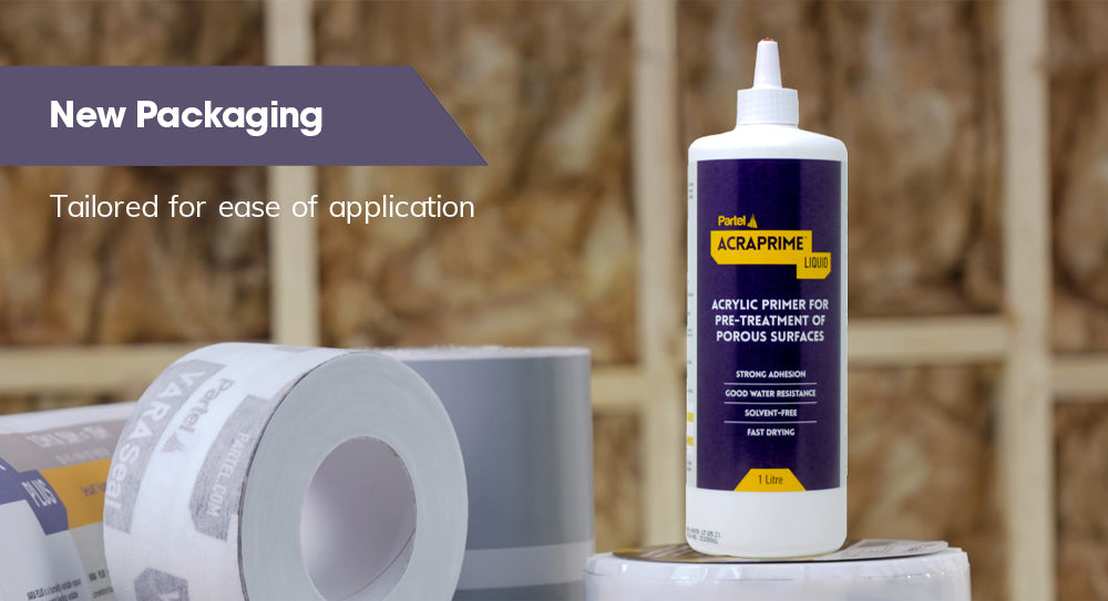 New packaging of Partel’s Acraprime Liquid primer, tailored for ease of application.